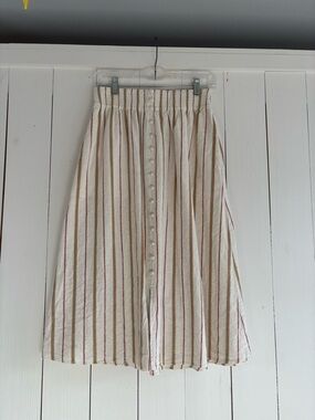 Madewell Striped Cream Midi Skirt with Tan and Rust Stripes